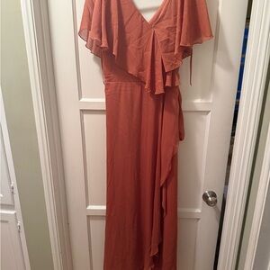 ASOS Women's Rust Ruffle V-Neck Maxi Dress